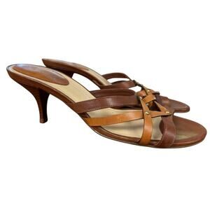 Cole Haan Leather Brown Strappy Slides High Heels Sandals Shoes Womens sz 8.5 B